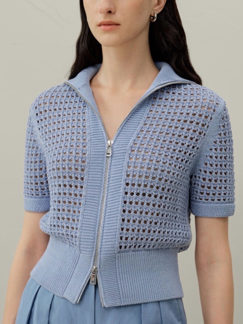 LilySilk Toscana Pointelle Knit Double-Zip Cardigan Large NWT